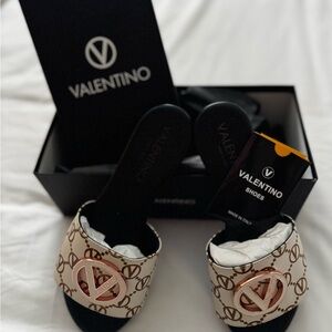 Valentino By Mario Valentino Black and Tan Slide Sandals
